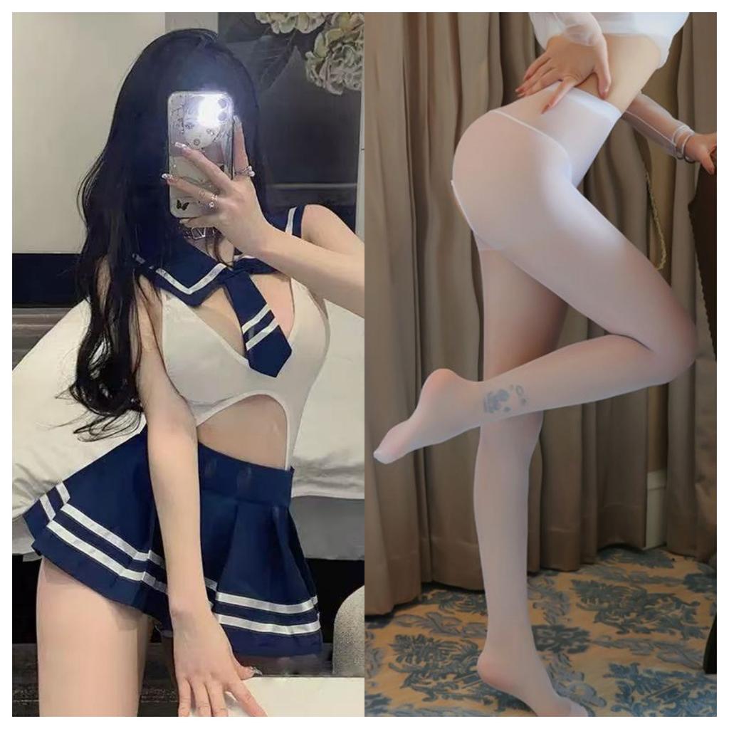 Women Cute Crotchless One Piece Jk Sailor Uniform Sexy Lingerie Set