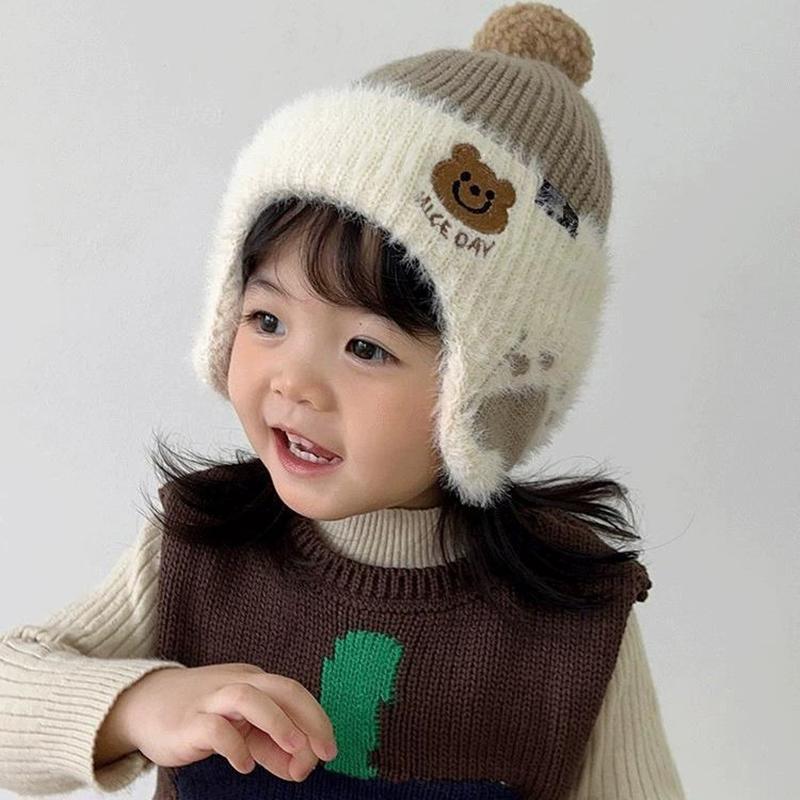 Baby Wool Hat Cute Bear Ear Protection Hat Children Winter Thickened Warm Knitted Korean Version Of The Baby Hat