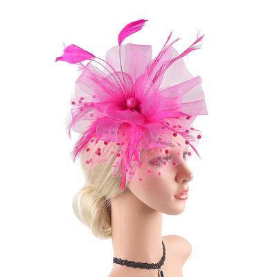 Vintage Flower Mesh Fascinators Hat with Hair Clip Feathers Derby Hat 1920s Clip Headwear Women