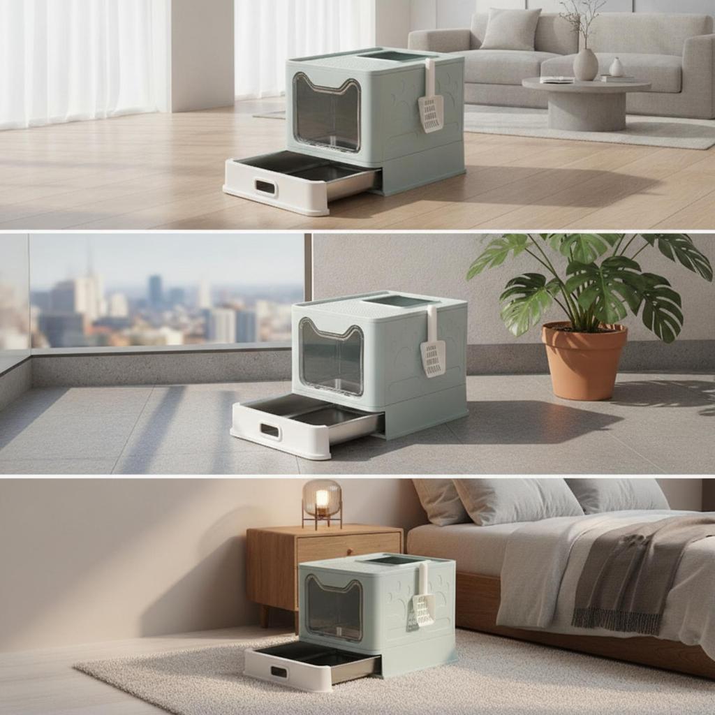 Litter Box with Closed Stainless Steel Drawer