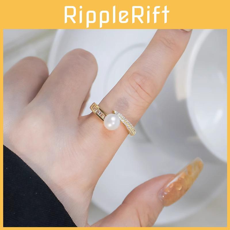 Fashion-forward And Unique Pearl Zircon Open Adjustable Ring For Womens Style