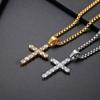 Golden Zircon Cross Pendant Jesus God Bless Stainless Steel Rock Men's Necklace Jewelry