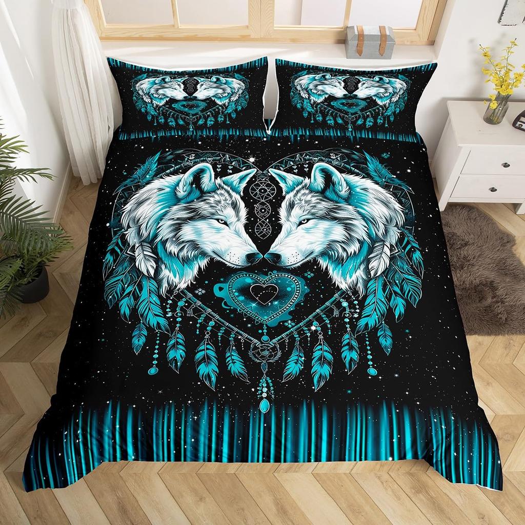 Comforter Boys Bedding Set Wolf Print Comforter Queen Size For Kids Man Girls Animal Print Pattern