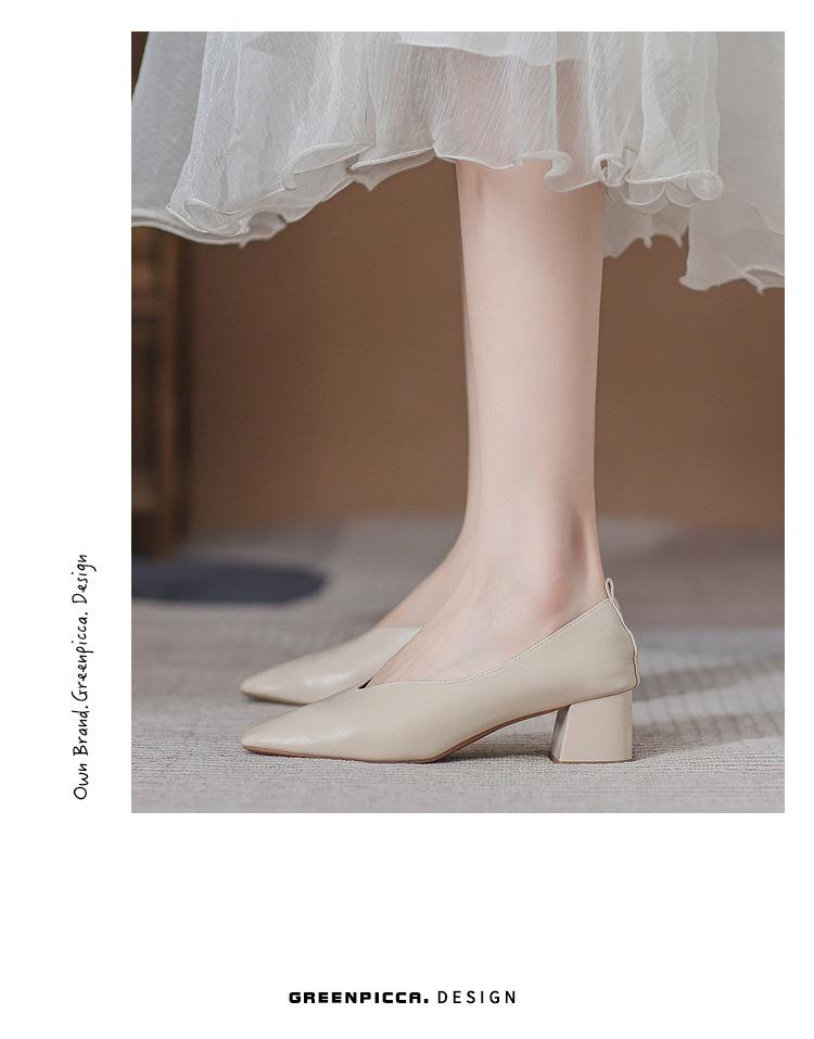 Women’s 2024 Spring/Autumn Square Toe Chunky Mid Heel Professional Interview Shoes