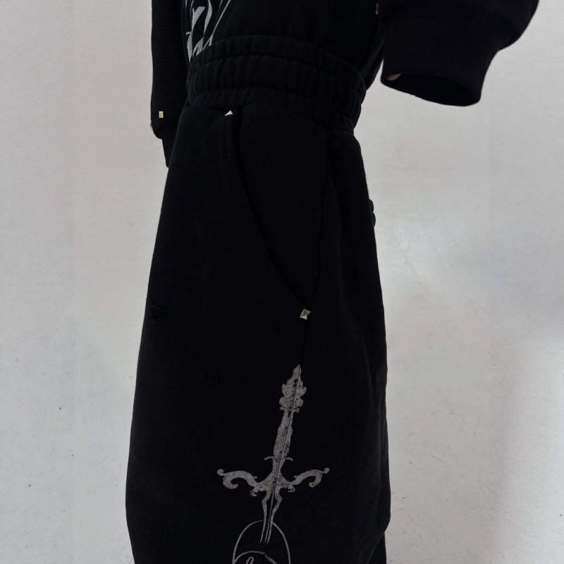 Mens Streetwear Printed High-Elastic Double-Waist Loose Straight Leg Casual Pants Youth Fashion