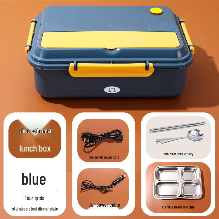 Portable Plug-in Electric Lunch Box with Stainless Steel Compartments and Self-Heating Insulation