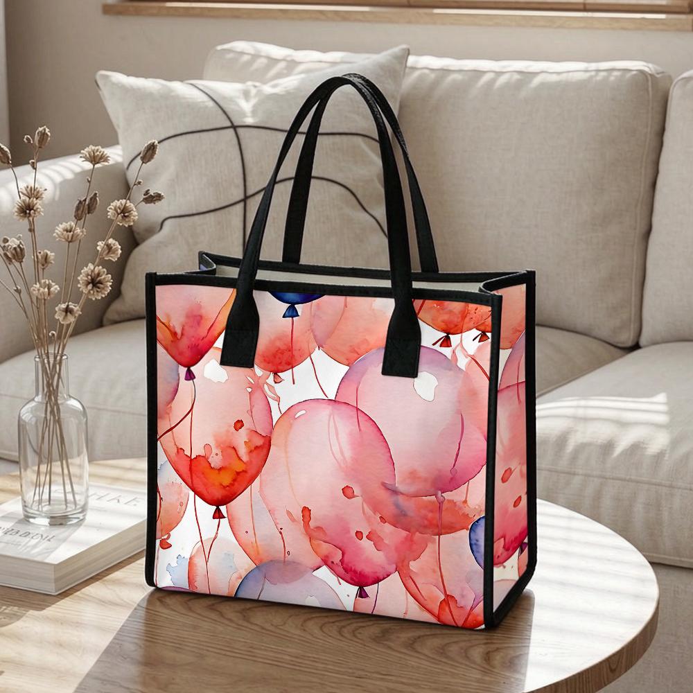 Watercolor Balloon Printed Tote Bag Fashion Daily Casual Lightweight Portable Shoulder Handbag for Women