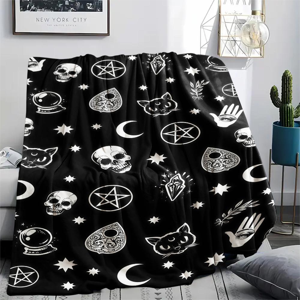 1 ks Flanelová deka s potiskem symbolu Satana, Vysoká kvalita, Pro všechna roční období, Domácí dekorace, Teplo a pohodlí, Perfektní pro vánoční dárky