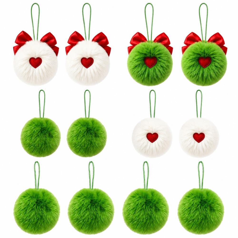 6PCS Plush Balls Christmas Tree Hanging Ornament Fluffy Ball Hanging Ornaments  Christmas Tree Decor