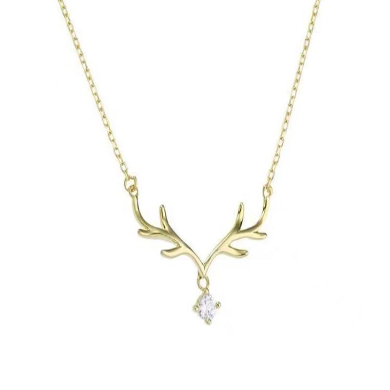 Trendy Antler Pendant Necklace with Inlaid Diamonds – Charming Deer-Inspired Design for Christmas or Birthday Gifts
