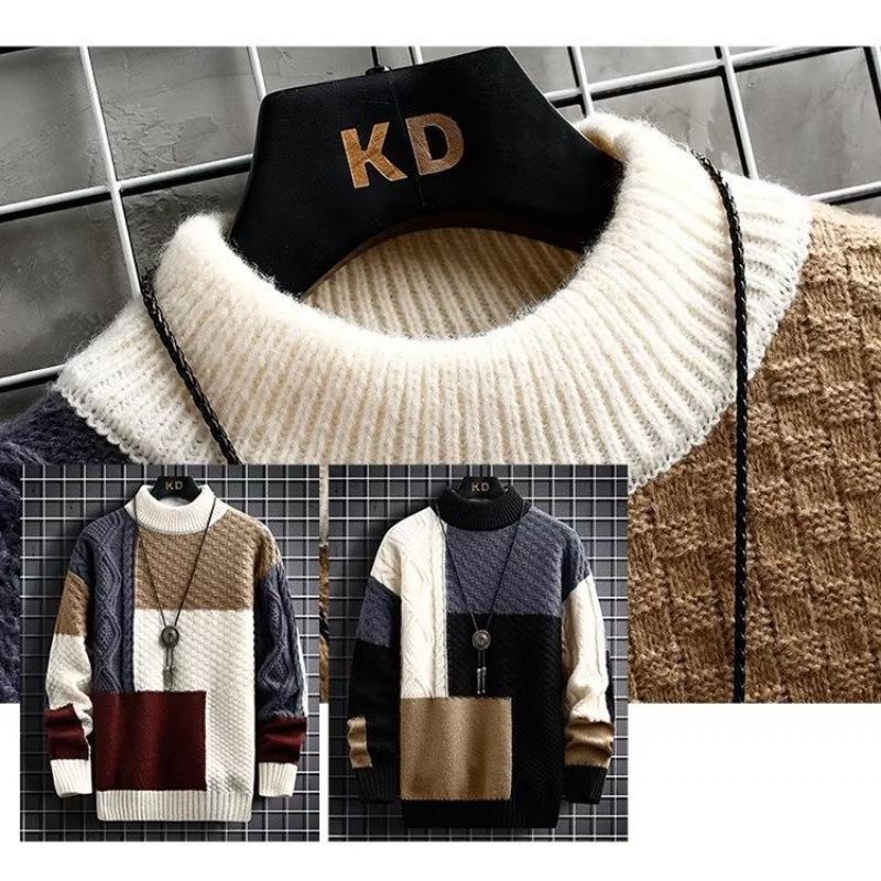 2025 Men's Japanese Style Patchwork Wool Sweater for Fall/Winter