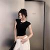 Cross Hollow Back Short Sleeve T-Shirt Women's Summer Pure Desire Spice Girl Sexy Halter Short Unique Skinny Tops