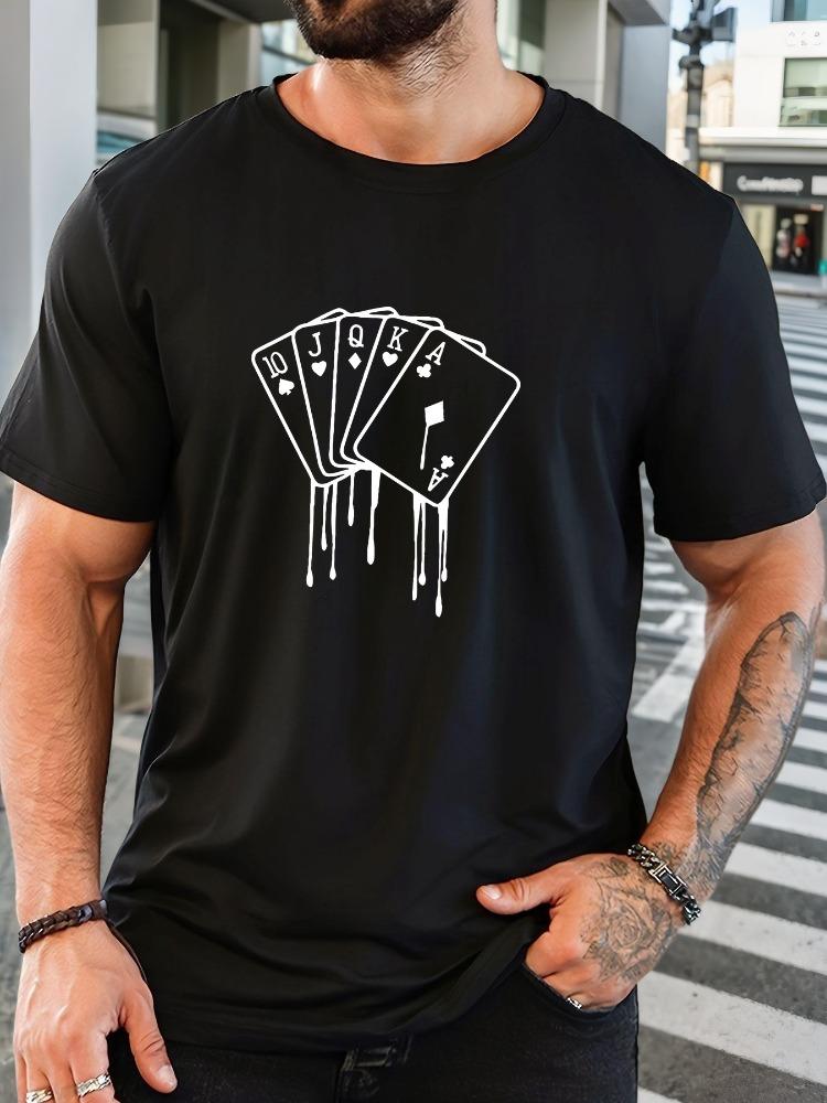 Unisexs Crew Neck Tee Royal Flush Card Drip Graphic Soft Short Sleeve Casual Street Poker Fan Summer Daily Cotton Basic Wear Top