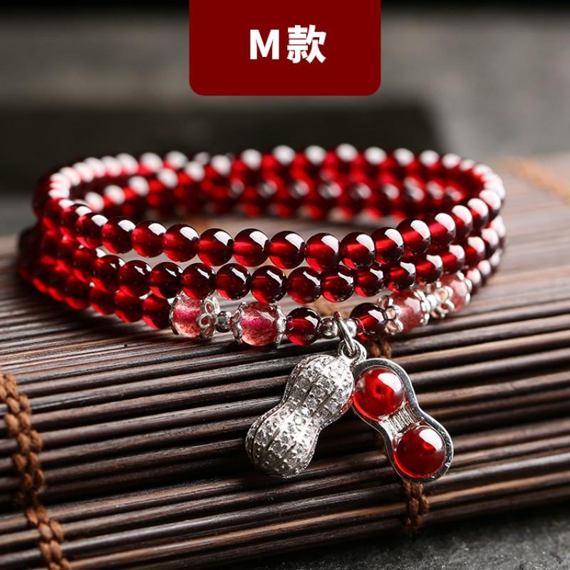 Natural Garnet Stone Bracelet Women Ethnic Style Handmade Crystal Jewelry Bohemian Three-Row Beaded Wrap