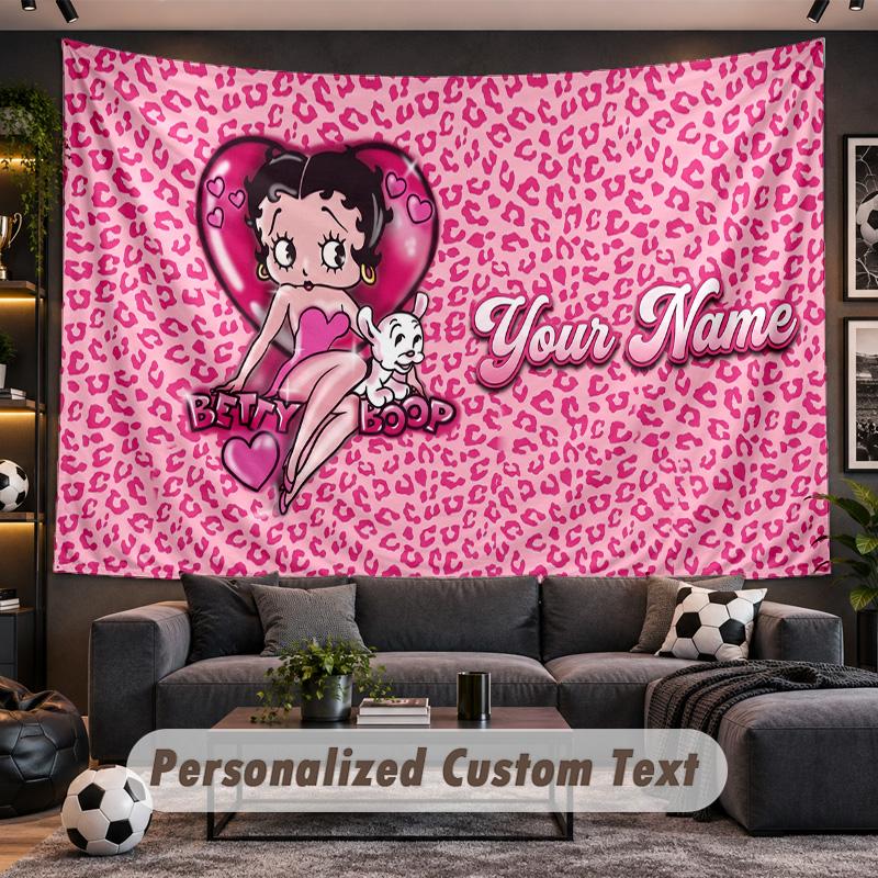 Betty Boop Personalized Tapestry Support Custom Name, Wall Art Home Decoration