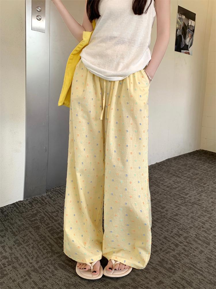 Dopamine Outfit Women's Yellow Plaid Casual High-Waist Wide-Leg Summer Pants
