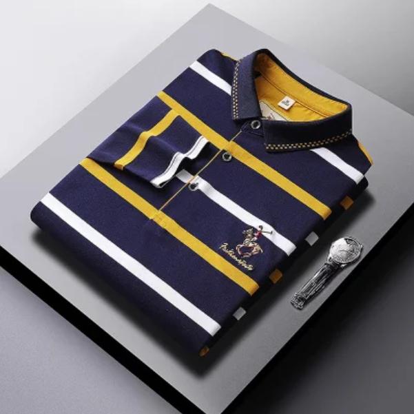 Gestreiftes Baumwollhemd für Herren mittleren Alters, langärmeliges T-Shirt für Herren mittleren Alters, ST-Shirt