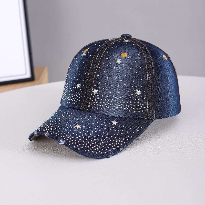 New Men's and Women's Fashionable Cowboy Hat, Rhinestone Pentagram Cap, Face-showing Small Sunshade Baseball Cap