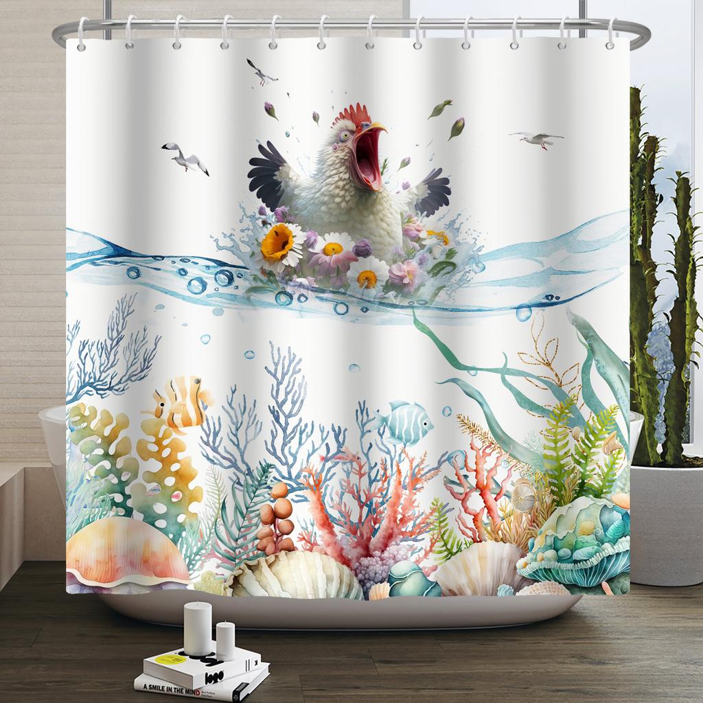 Underwater World Ocean Shower Curtain for Bathroom Seabed Animals Sea Turtle Dolphin Fish Waterproof Bathroom Curtain With Hooks