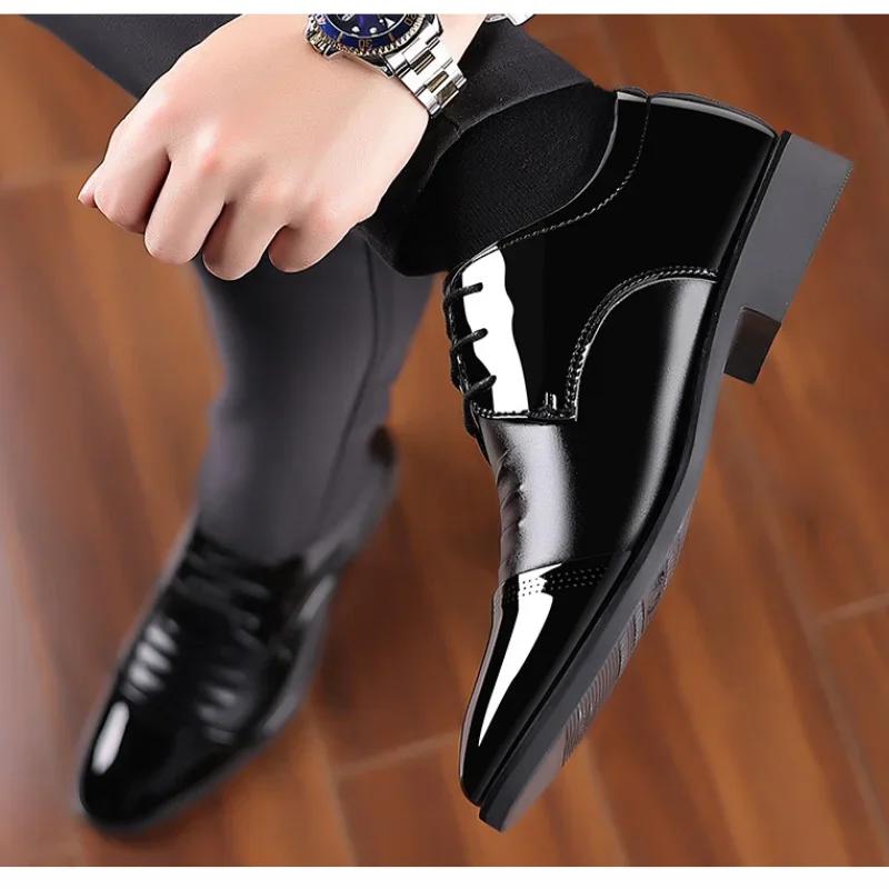 Men Dress Shoes Patent Leather Oxford Shoes Male Formal Big Size 38-48 Handsome Men Pointed Toe for Wedding