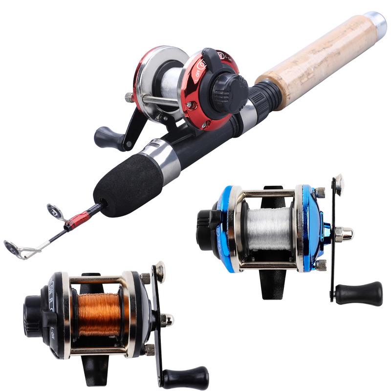 Isfiskestang og snellesett 70 cm fiskestang med 3 farger rød/blå/svart isfiskesnelle
