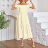 Women's Fashion Loose Fly Sleeve Square Neck Strapless Pleated Splicing Ruffle Hem Dresses