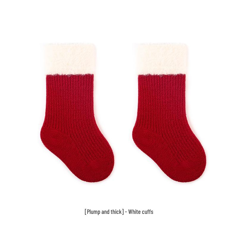 2024 Winter Baby Socks: Big Red, Warm, Seamless Mid-Calf for New Year, First Birthday, Full Moon, or Hundred Days Celebration