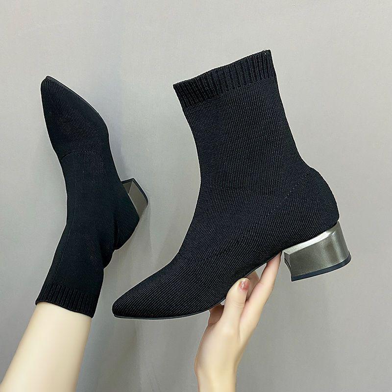 Fine heel knitted wool pointed short boots high heel socks boots elastic boots sleeve women's shoes European station 2025 autumn new
