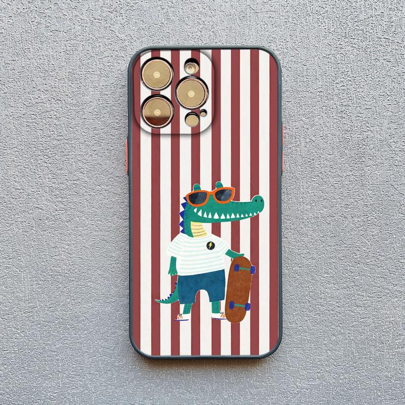 Simple Cute Green And White Plaid Animal Phone Case for Iphone 17 16 15 14 Pro Max 16 Plus 13 12 Mini 11 Pro Max XR XS X Cover
