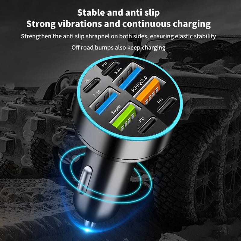 8-Port Car Charger 4Usb+4Type-C Pd Fast Charging Truck Vehicles Phone Adapter For Iphone Android Phone Laptop Tablet For Macbook