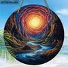 Swirl Sky Canyon River Landscape Round Wooden Hanging Sign, 2D Flat Printed Nature Wall Door Ornament, Scenery Home Decor Gift