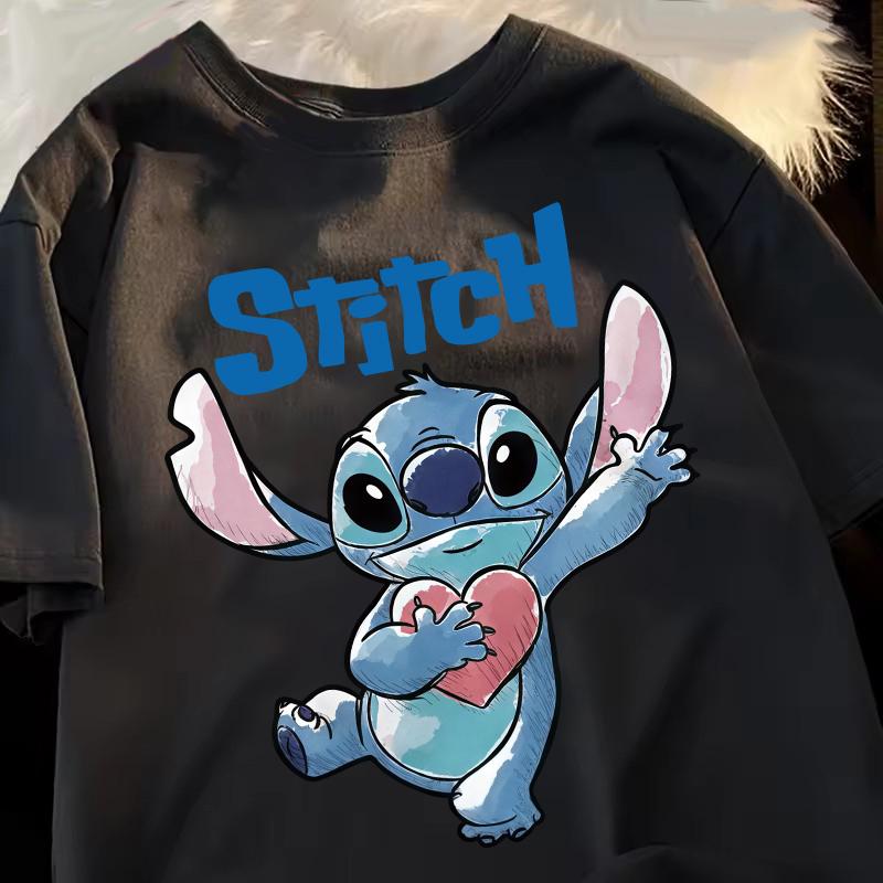 Funny 100 Cotton Stitch Love Graphic Print TShirt for Women Casual Short Sleeve Tee Cartoon Design