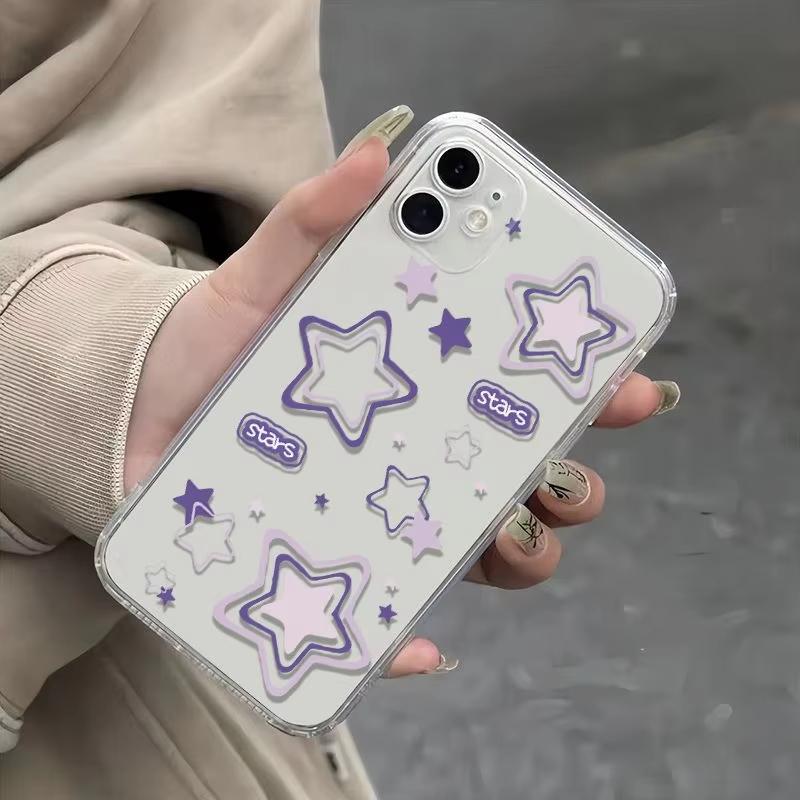 English Purple Star Transparent Phone Case For iPhone 17 16 Pro Max 15 14 13 Mini 12 11 X XR XS 17 Air 16E 15 Plus Soft Cover