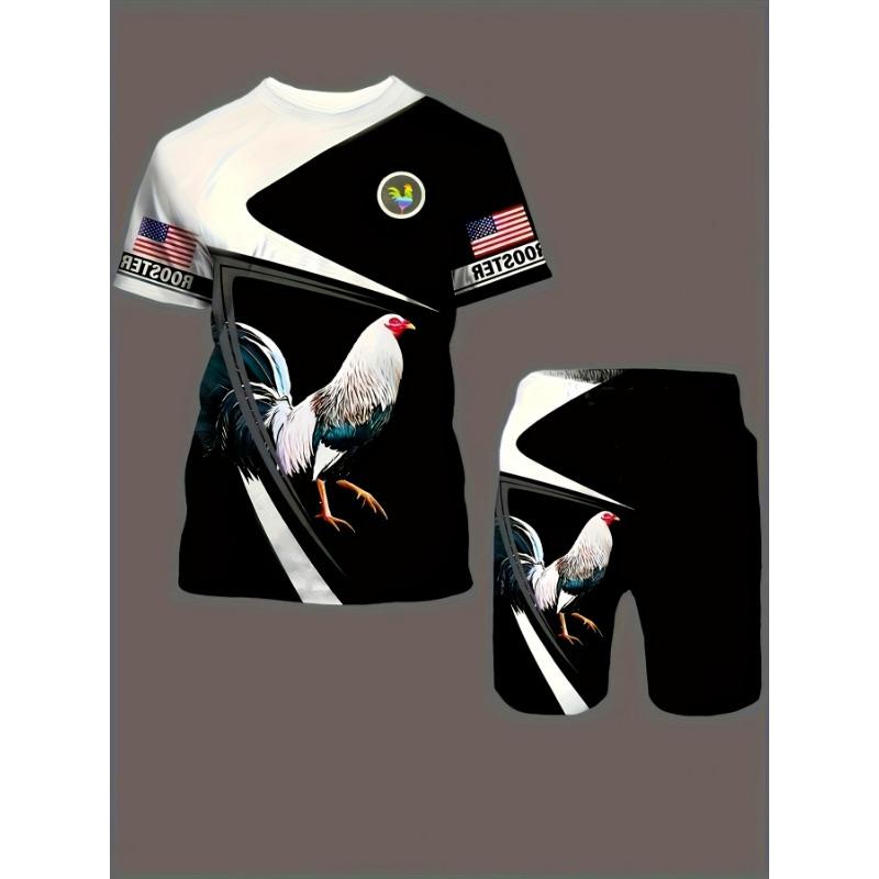 Fashionable Men s Suit Big Rooster Pattern 3D Digital Printing Sports and Casual Wear S
