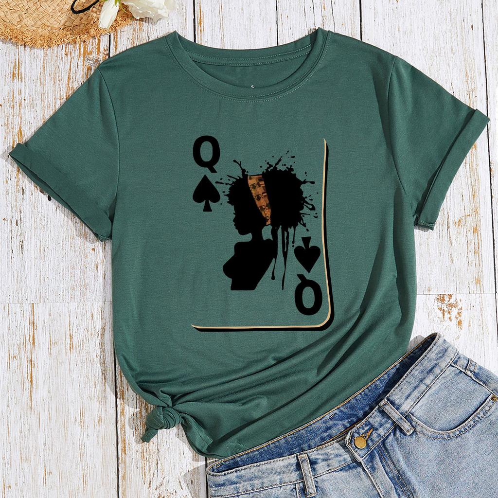 Cotton T-Shirt Short Sleeve Round Neck Women 2d Print Tops