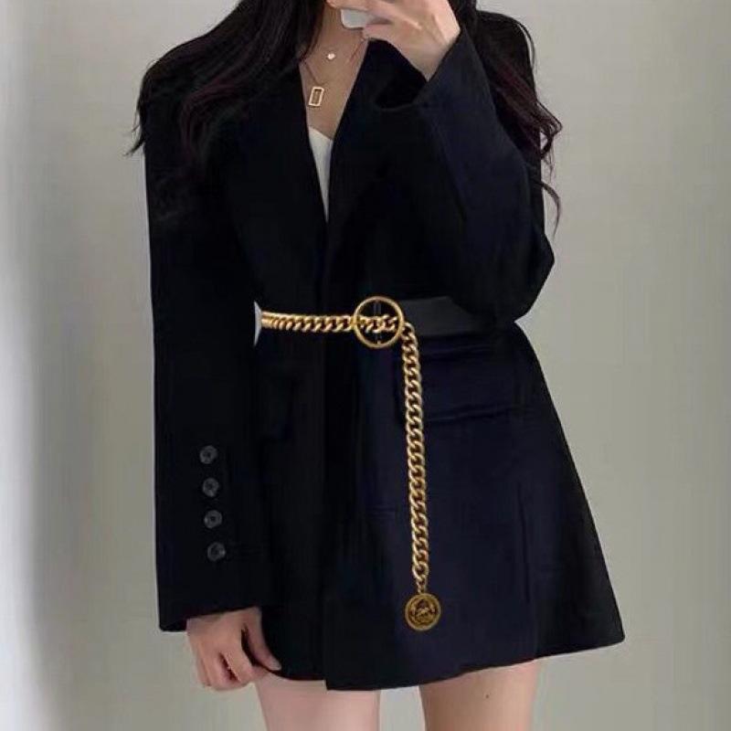 Wide Black Modern Waist Belt For Women With Unique Chain Design For Wear Versatile