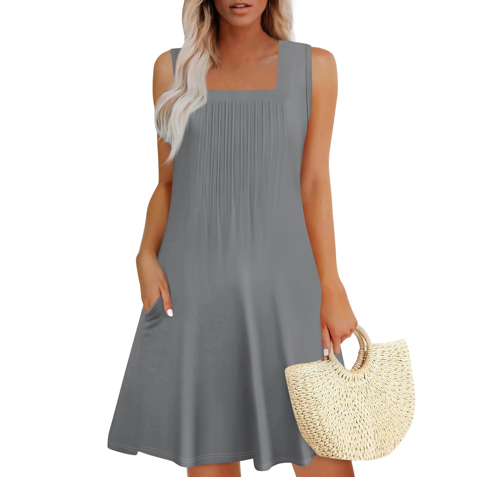 Elegant Summer Dresses for Women 2025 with Pockets Casual Sleeveless A-Line Dress for Every Occasion S