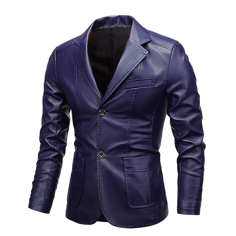 Herren PU Lederjacken für Männer Herbstjacke Knopf Umlegekragen Businessmantel Biker Motorradjacke Slim Fit