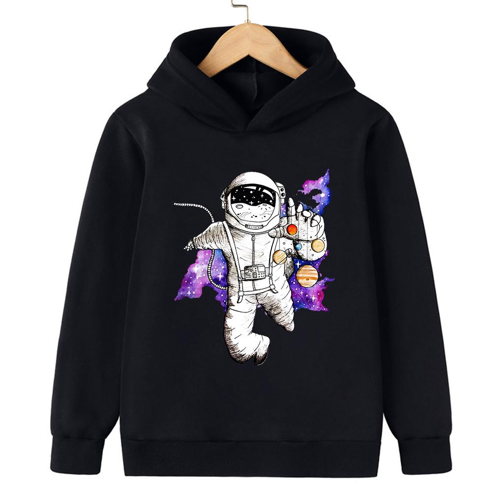 Creative astronaut pattern printed children's autumn college style fleece hooded sports hoodie