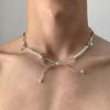 Exquisite Crystal Imitation Pearl Beaded Necklaces for Women Girls Sweet Cute Bow Knot Collarbone Necklaces Jewelry Accessories