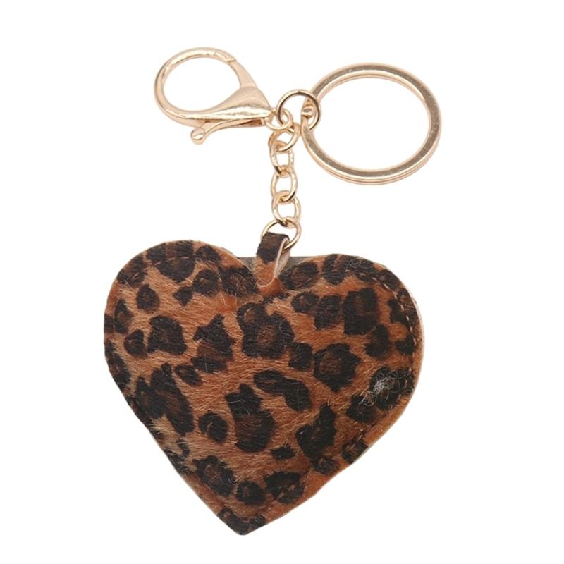 Leopard Print Heart Shaped Keychain with Metal Hook PU Leather Accessory for Fashionable Everyday Carry Item