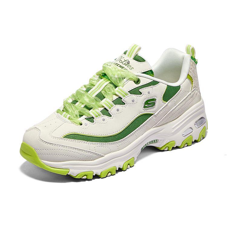 Skechers DLites 1.0 Lace Bear 2.0 Mesh Comfortable Versatile Daily Wear Durable Low-Top Dad Shoes Women Sneaker White Green 896738-WGR