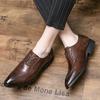 High End Brand Men's Pointed Toe Shoes for Wedding Lace Up Retro Brown Men's Business Casual Shoes Commuting Work Shoes