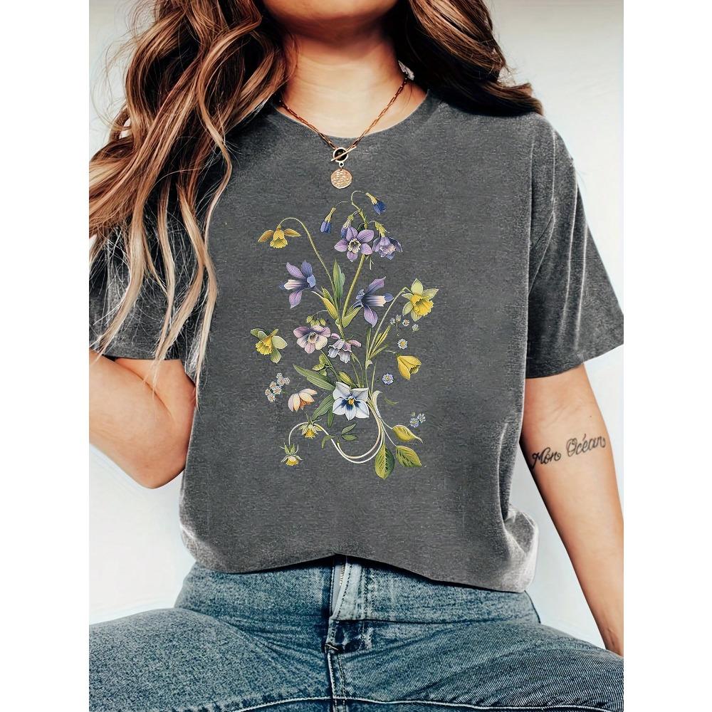 Harajuku Flori și Plante Vintage Tricou de Damă Mânecă Scurtă Gât Rotund Tricou de Vară Topuri pentru Femei Haine