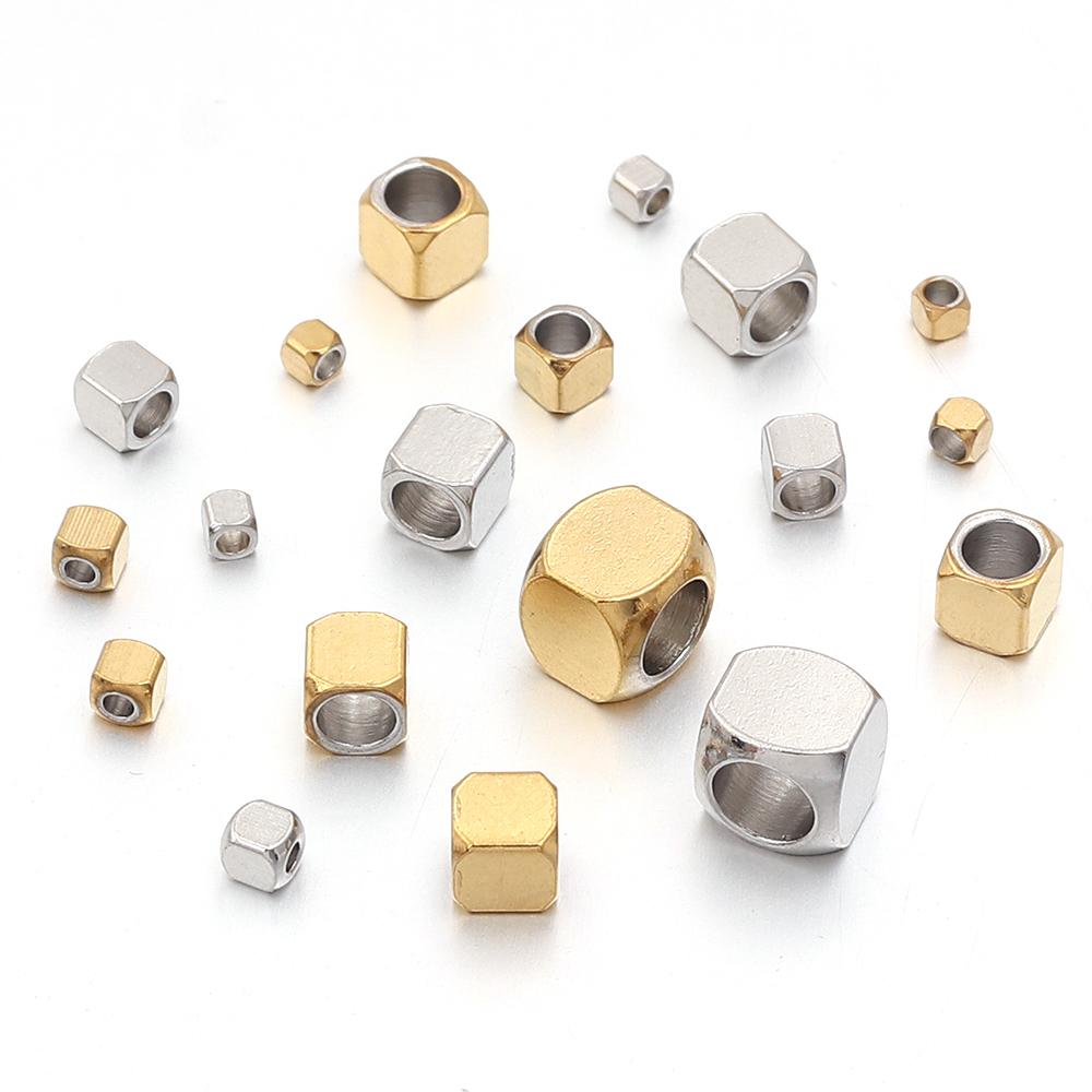 10-60pcs/lot Big Hole Stainless Steel Beads Round Corner Cube Beads Spacer Beads DIY Bracelet Necklace Jewelry Making Supplies