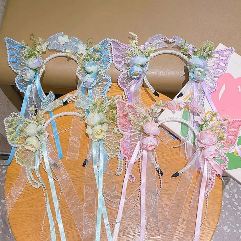 Kawaii Butterfly Fairy Hair Hoop Sweet Elf Ear Headband Elegant Children's Headdress Daily