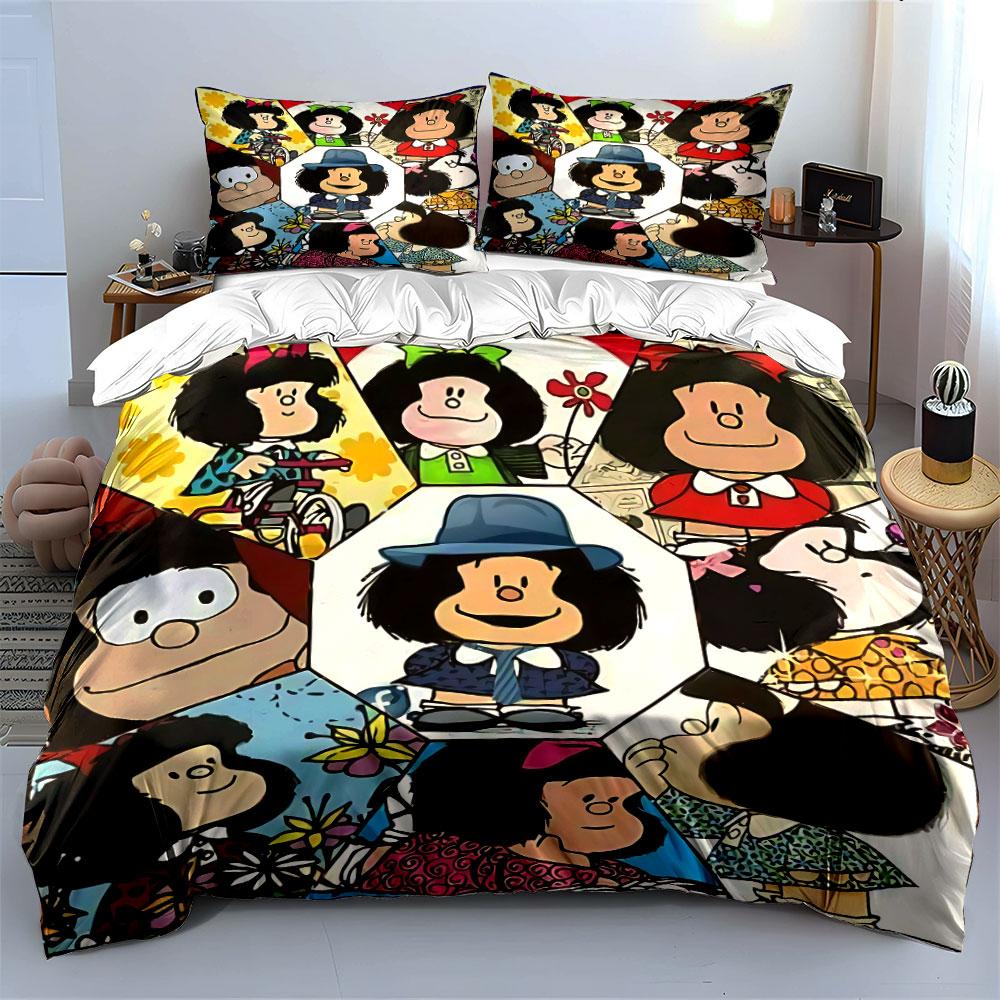 Cartoon Girl Pattern Collage Bedding Duvet Cover Set Duvet Cover Pillowcases (1*Duvet Cover 2*Pillowcases, without duvet insert)