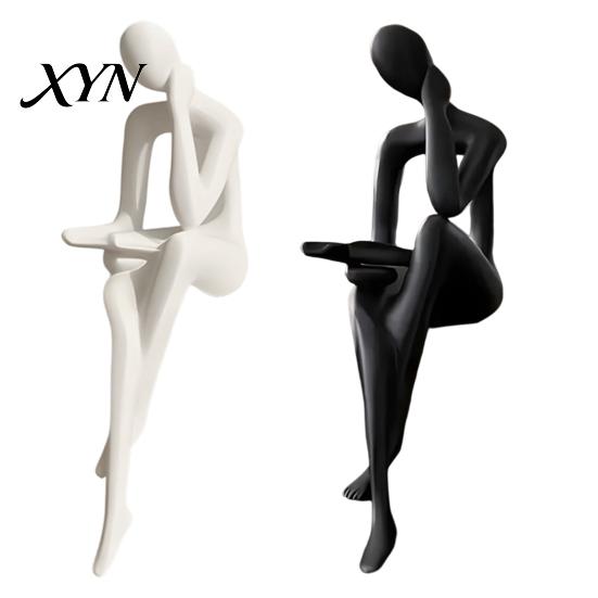 Thinker Figurine Abstract Art Statue, 3D Printed Reading Figurine, Modern Bookshelf High-end Texture Sculpture for Living Room, Office, Shelves,