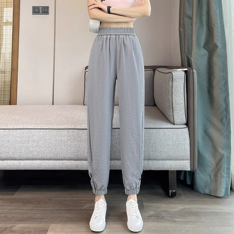 Pants Women s Summer Ice Silk Linen Sweatpants Spring and Autumn Thin Cotton and Linen Casual Harem Tooling Sweatpants S