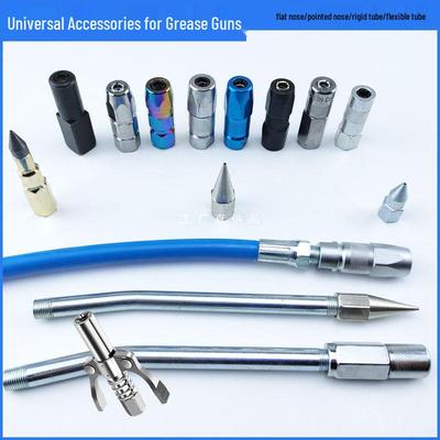 Comprehensive Grease Gun Accessory Kit with Nozzle, Manual, High-Pressure Pneumatic/Electric Tubes, Flexible Hose, Tip, Lock Pliers, and Flat Nozzle
